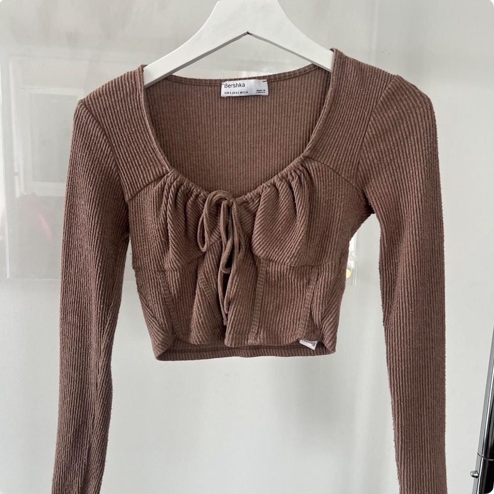 Bershka Brown Ribbed Crop Top